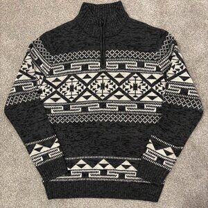 A Cross The Pond, Aran Craft Celtic Jacquard Quarter Zip pullover sweater size L